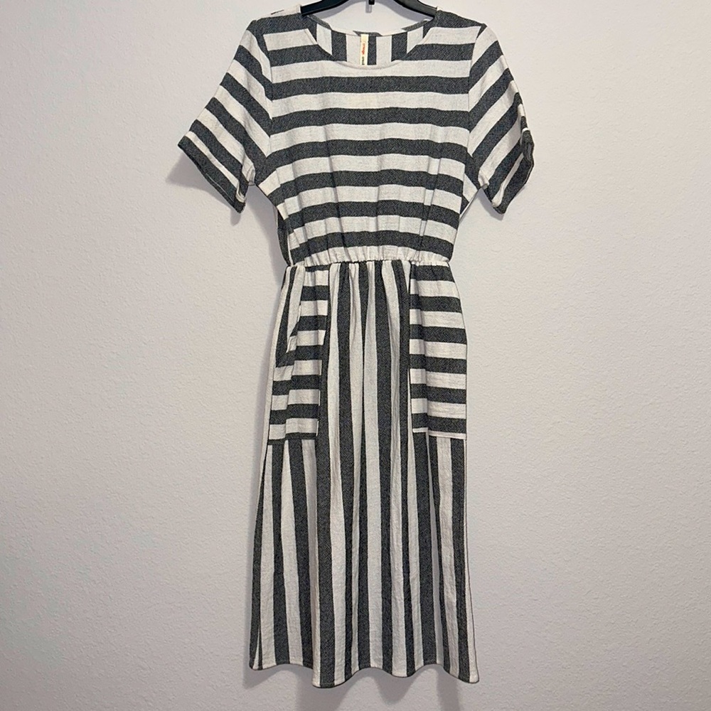 Black and cream striped Midi dress 100% cotton
